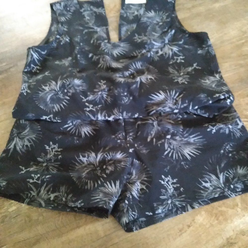 𝅺FIG Jul UPF‎ Romper Wrinkle-Resistant Sleeveless Tie Waist black gray womens L - Picture 7 of 10